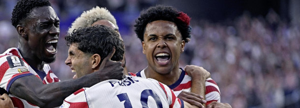 USMNT soccer stars celebrate a goal at the 2026 FIFA World Cup